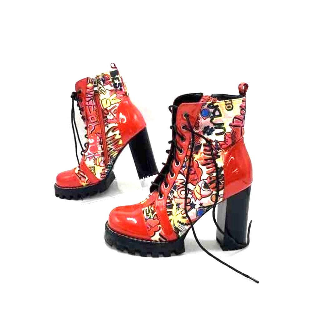 NWOT Azalea Wang Graffiti Pop Art Platform Block Heel Combat Boots Women's 7.5